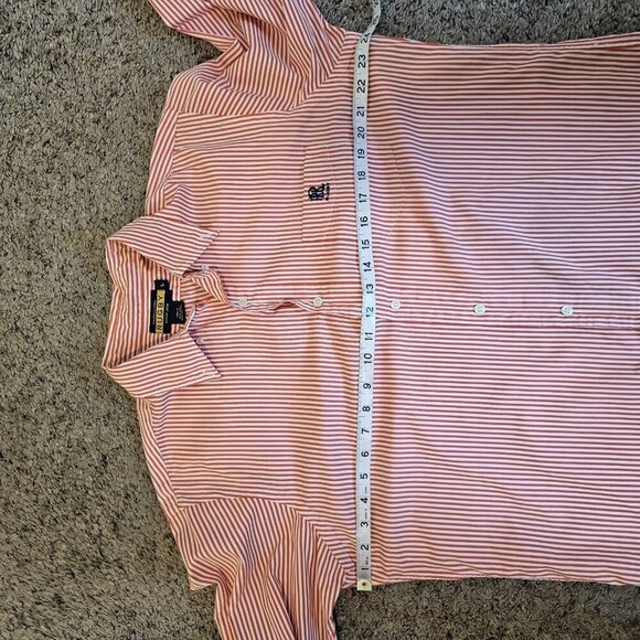 Vintage Ralph Lauren Rugby Orange Striped Cotton Long Sleeve Collared Shirt L - Picture 12 of 14